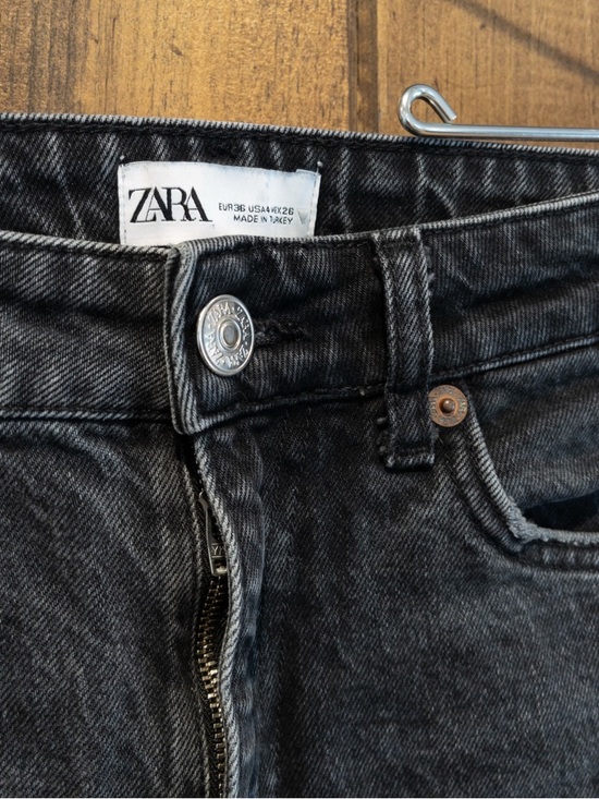 Zara Washed Black Gray High Rise Distressed Denim Stretch Jeans 4 - Picture 3 of 8